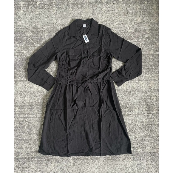 Old Navy Womens S Maternity Dress Black Long Sleeve Button Down Collared Knee K4 - Picture 1 of 9